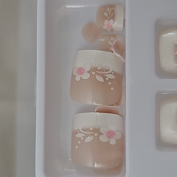 2/$16 Floral French Tip Press On Toenails - Picture 15 of 15
